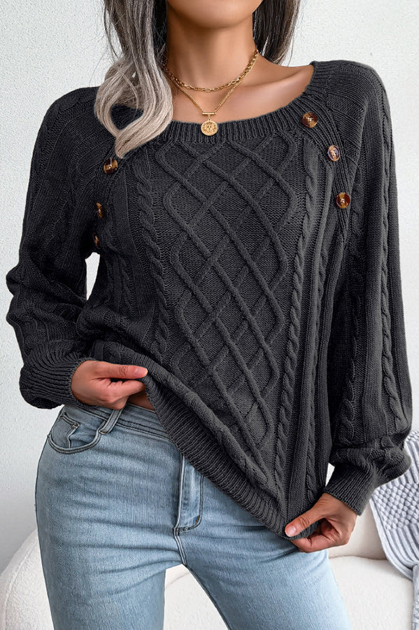 Sweet Life Button Cable Knit Sweater