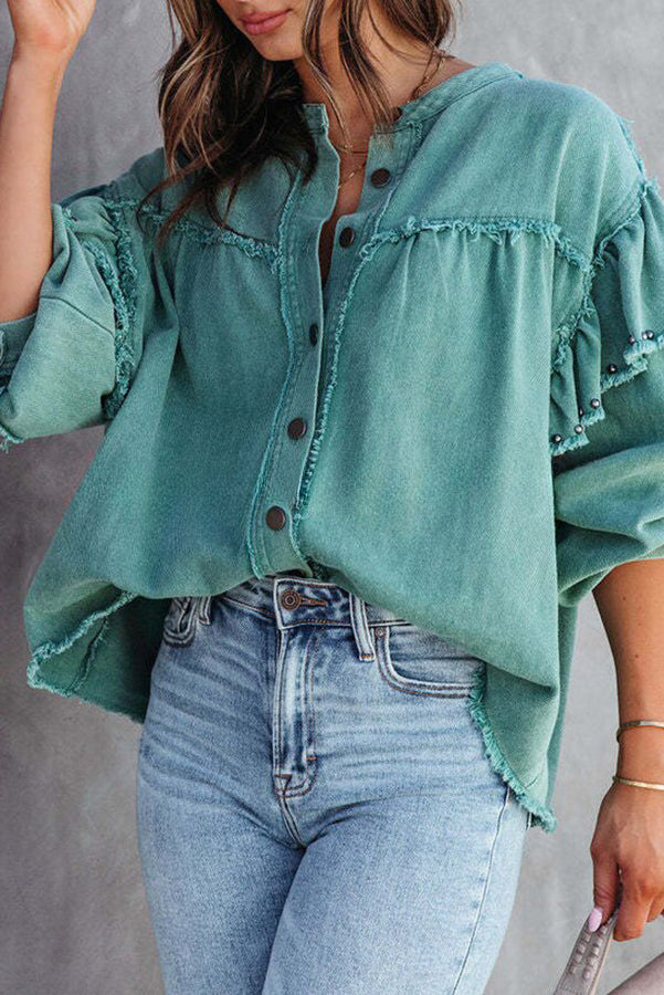 Balloon Sleeve Oversized Denim Shirt