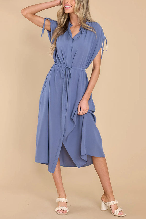 My Favorite Moments Pocketed Ruched Adjustable Waist Midi Dress