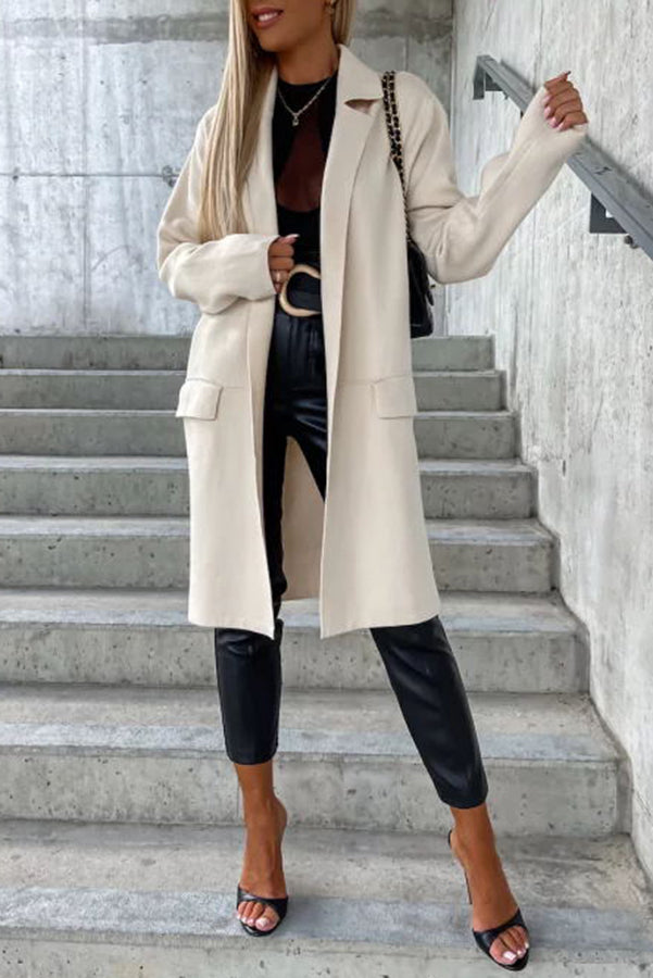 Moody Lapel Pocket Long Sleeve Coat