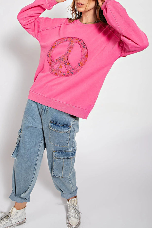 Peace Up Cotton Blend Floral Print Relaxed Pullover