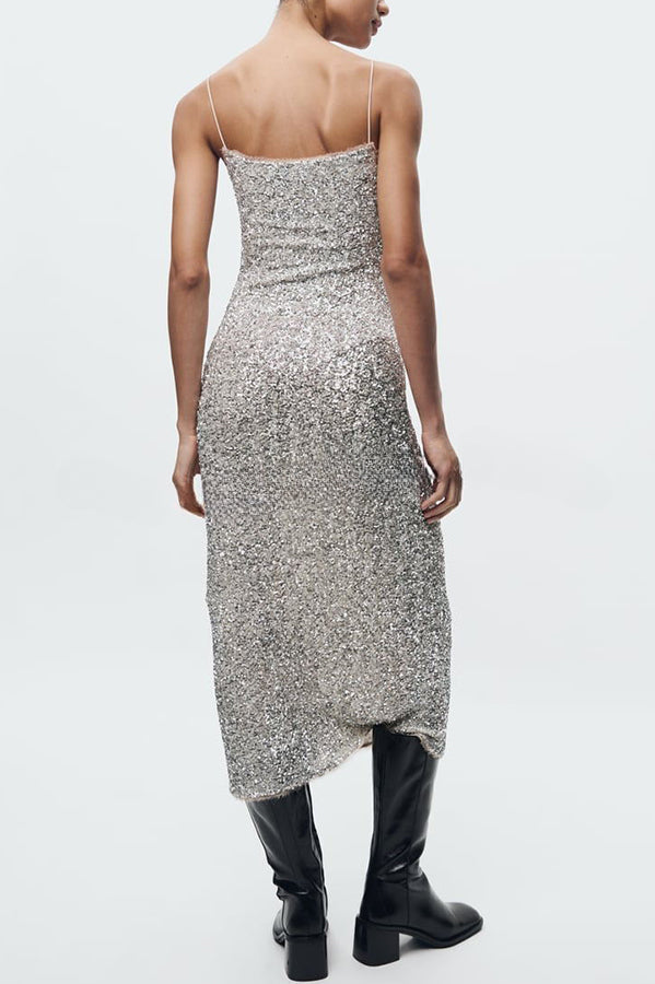 Celebration Time Sequin Slip Stretch Midi Dress