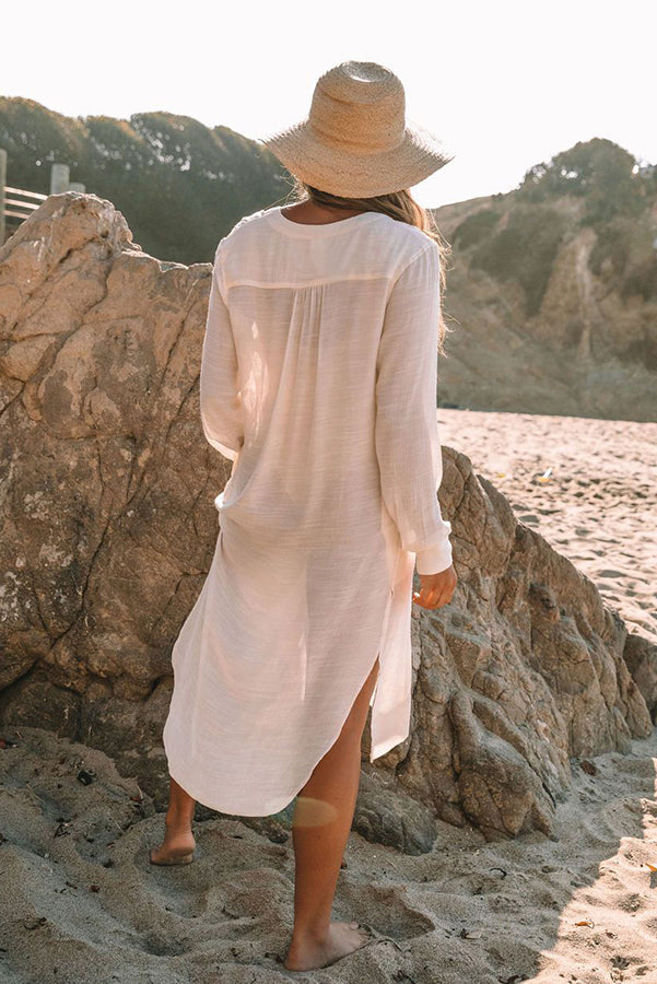 A Perfect Travel Linen Blend Pocketed Cover-up Dress