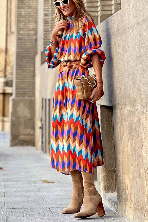 Same Situation Colorblock Printed Midi Dress