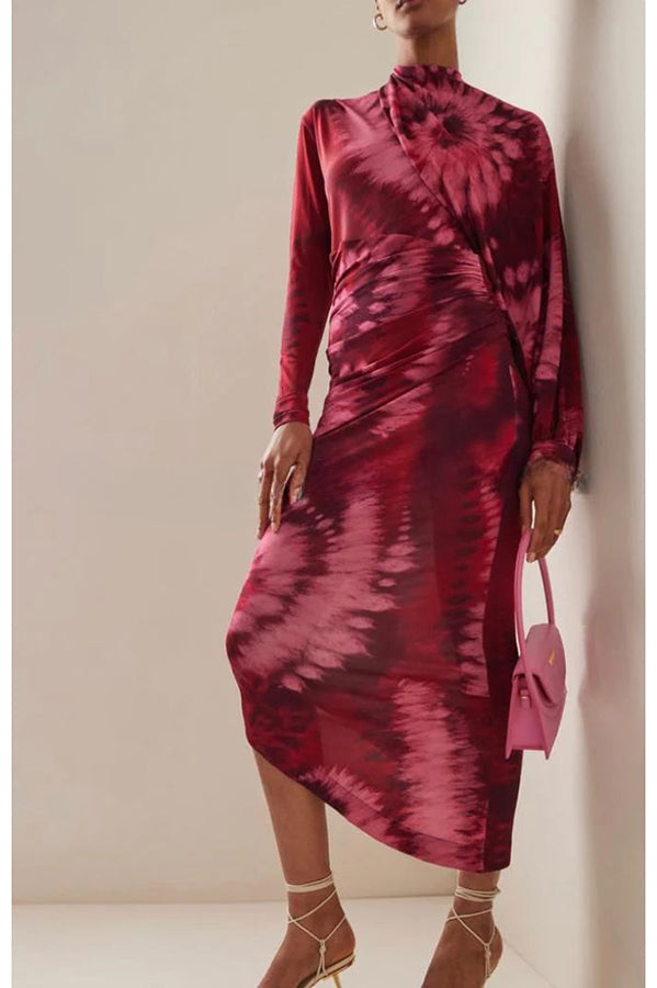 Claudia Tie Dye Print Ruched Midi Dress (multiple Ways To Wear)