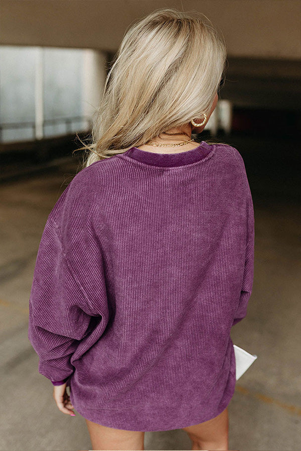 Solid Color Loose Round Neck Pullover Long Sleeve Top