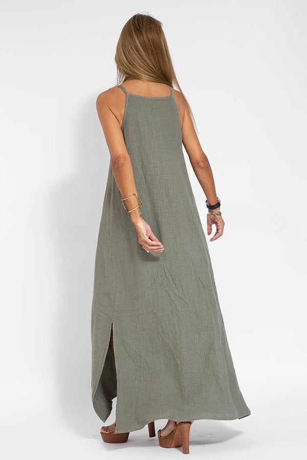 Less Is More Linen Blend Cami Slit Maxi Dress