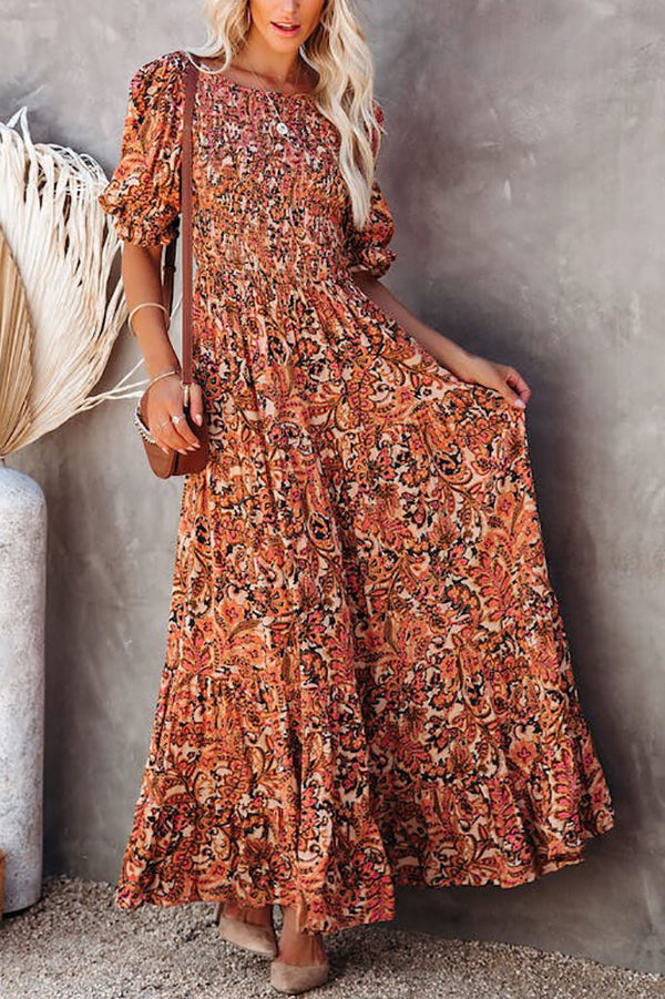 Autumn Grace Smocked Paisley Maxi Dress