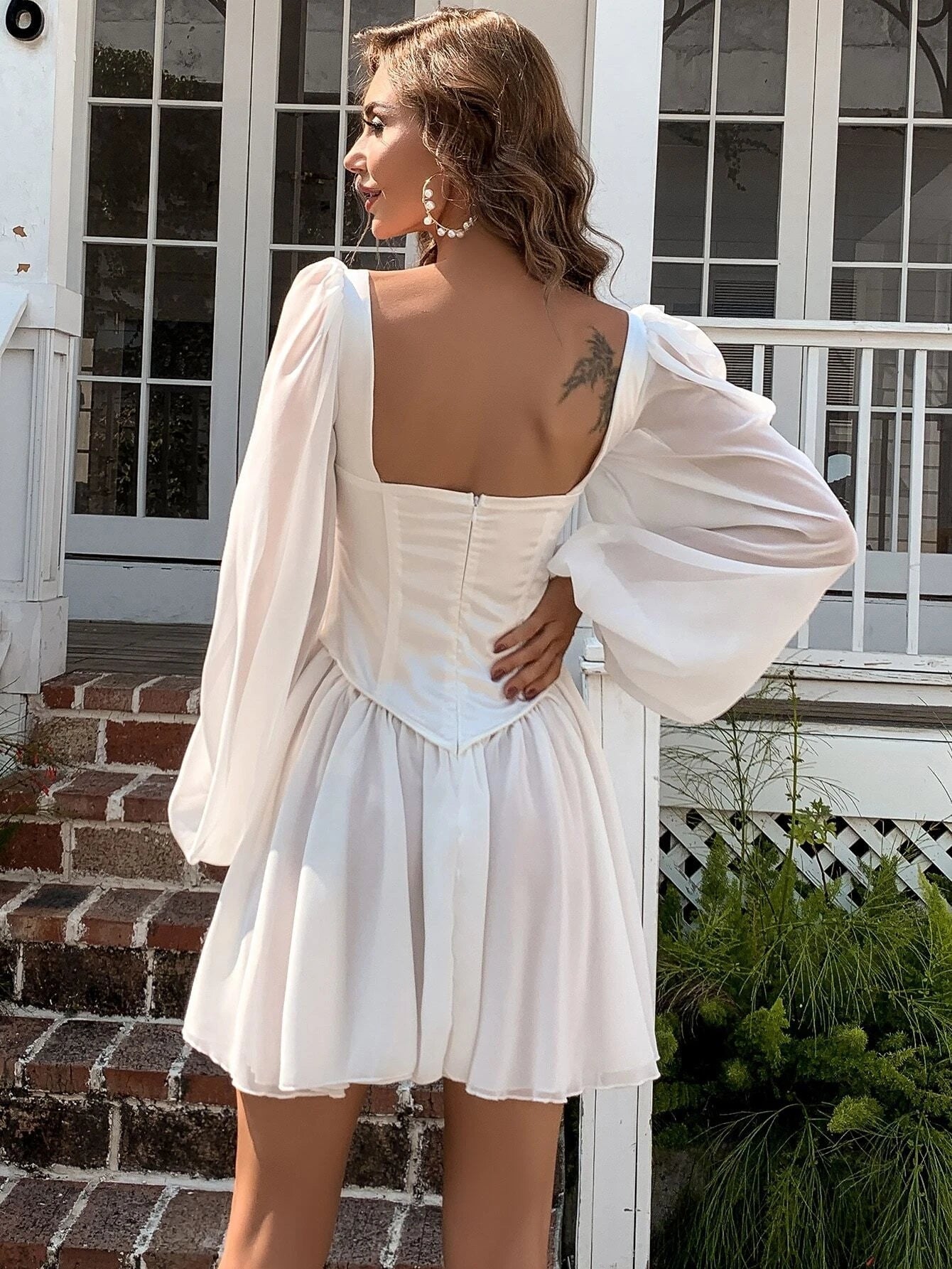 Lantern Sleeve Satin Homecoming Dress M0923