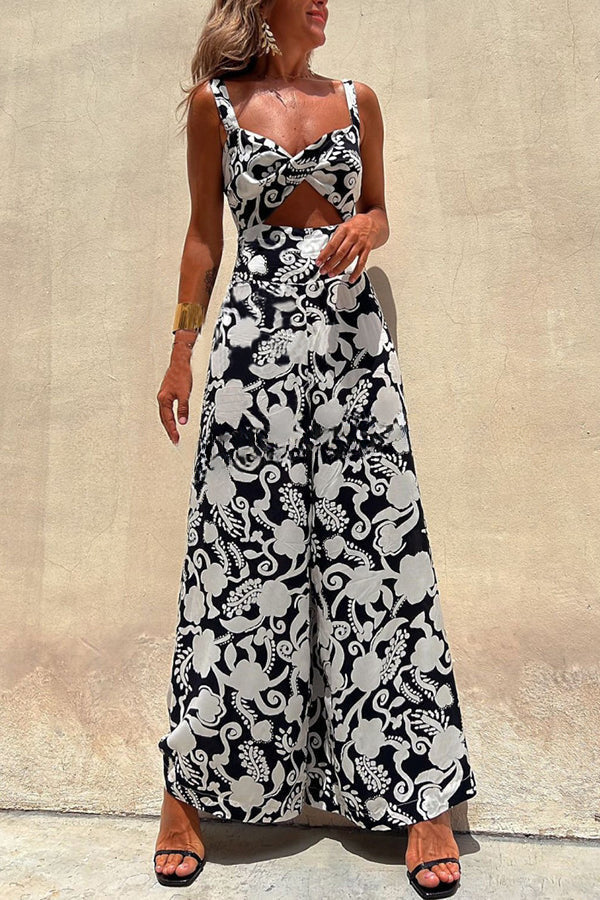 Iconic Crush Floral Printed Back Knotted Elastic Waist Jumpsuit