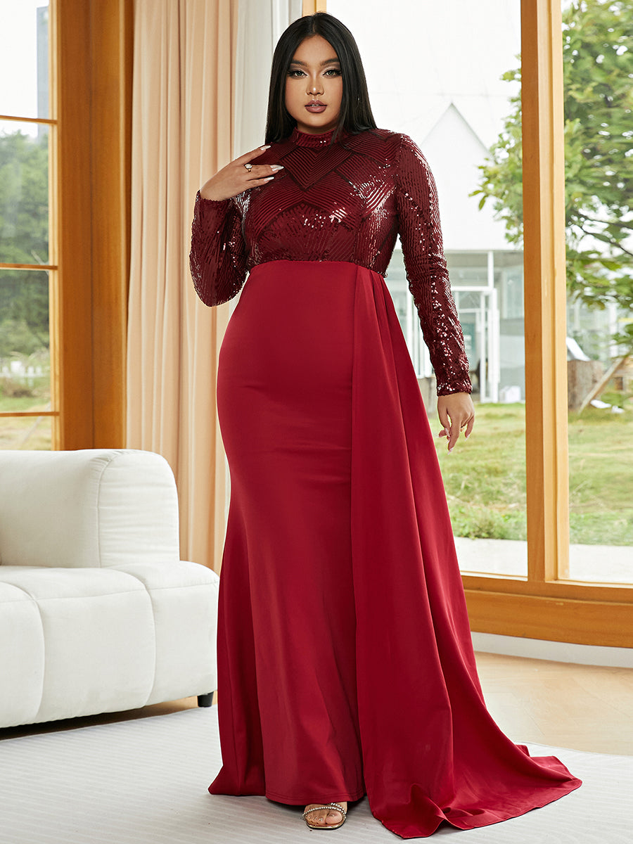 Plus Size Stand Collar Ribbon Evening Dress PM02153