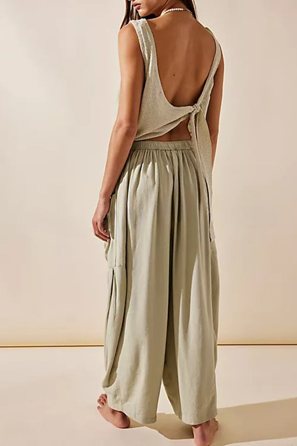 Fashion Temperament Elastic Waist Pleated Wide Leg Pants