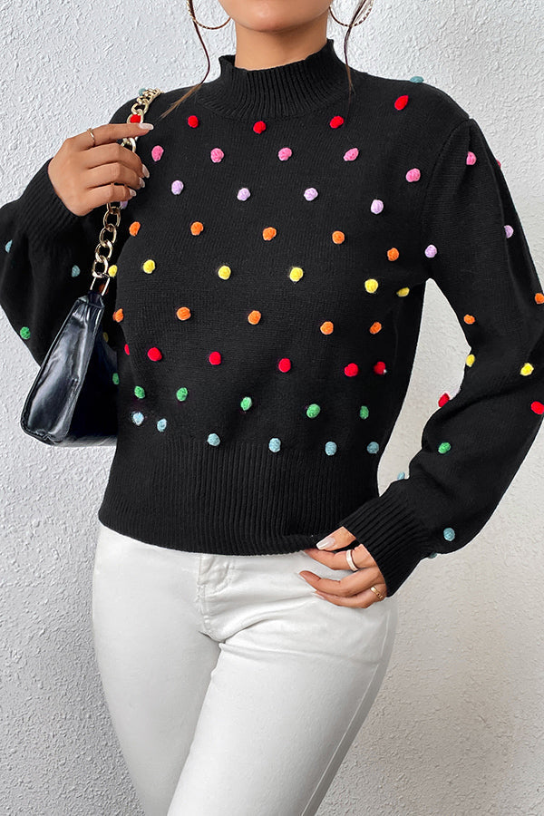 Karla Colorful Thread Ball Patchwork Crew Neck Pullover Sweater