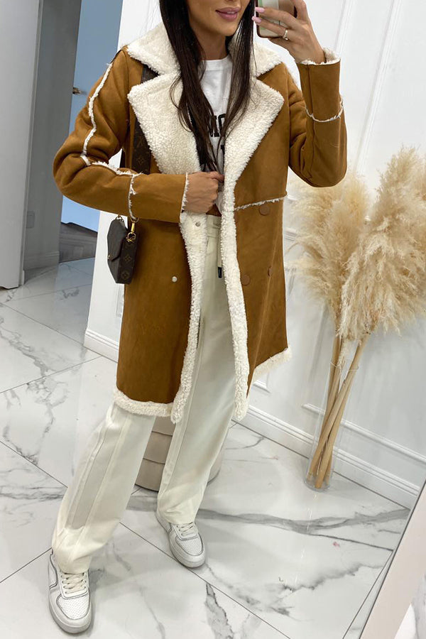 Single Breasted Multi Button Solid Color Long Sleeved Sherpa Coat