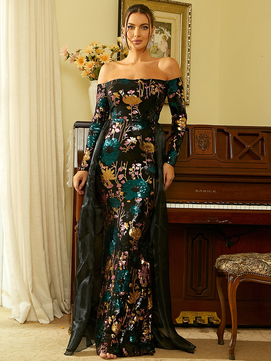 Off Shoulder Multicolor Draped Formal Evening Gown XJ1976