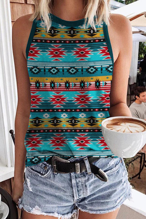 Kristina Ethnic Geometric Hippie Print Knit Tank Top