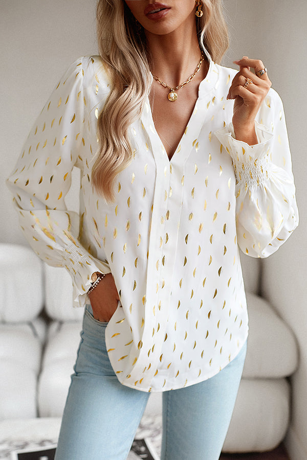 Printed V Neck Pullover Long Sleeved Shirt